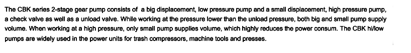 CBK Series Hi low Gear Pump description